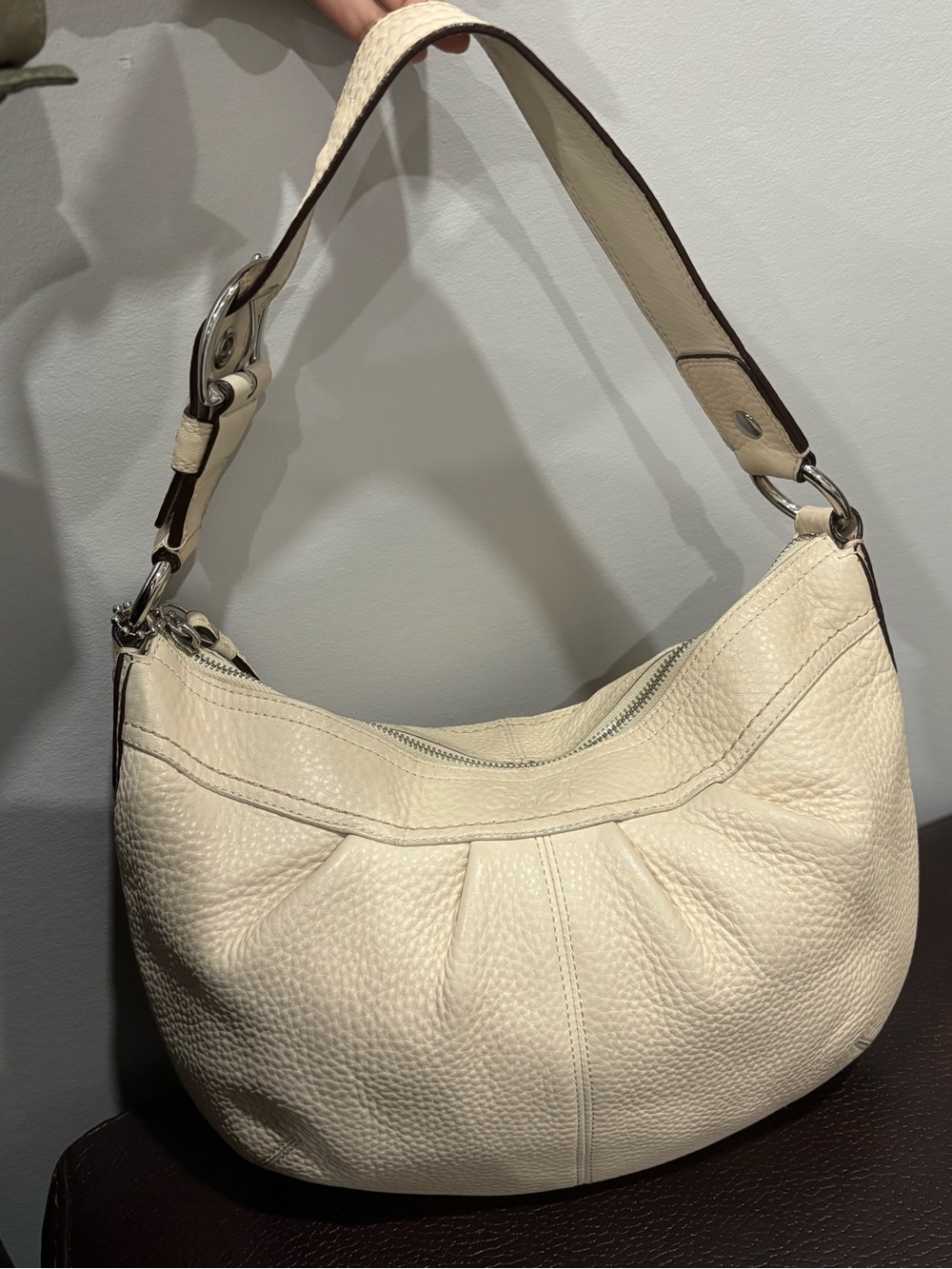 Coach Cream Pebbled Leather Hobo Shoulder Bag